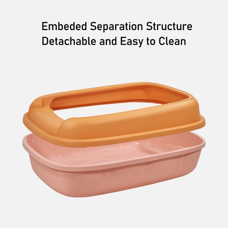 Semi-enclosed cat litter box large space, Removable, Slip resistant with litter scoop, Suitable for medium large cats, Anti-splashing with raised fence (Orange and Pink Color) 46 cm L